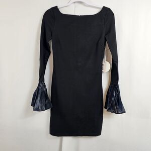 NWT Staud Hawthorne Chiffon Bell-Sleeve Mini Dress in Black - Size XS